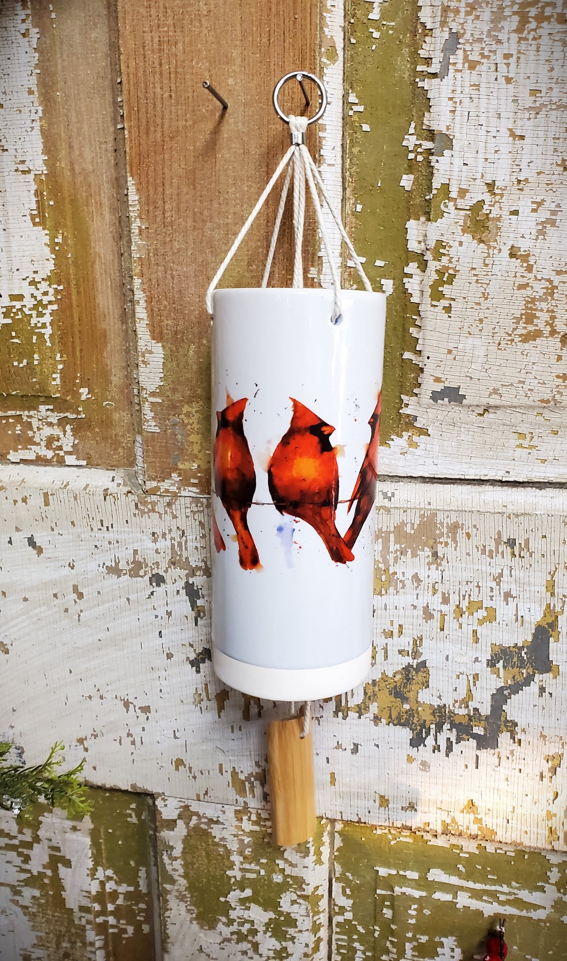 Stoneware Wind Chimes - Cardinals on a Wire