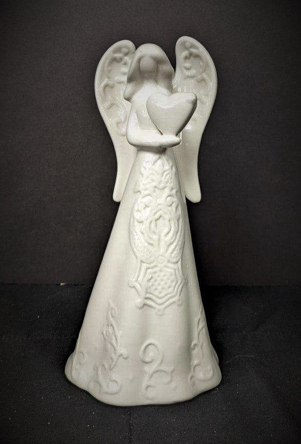 White Porcelain Angel With Heart Figurine